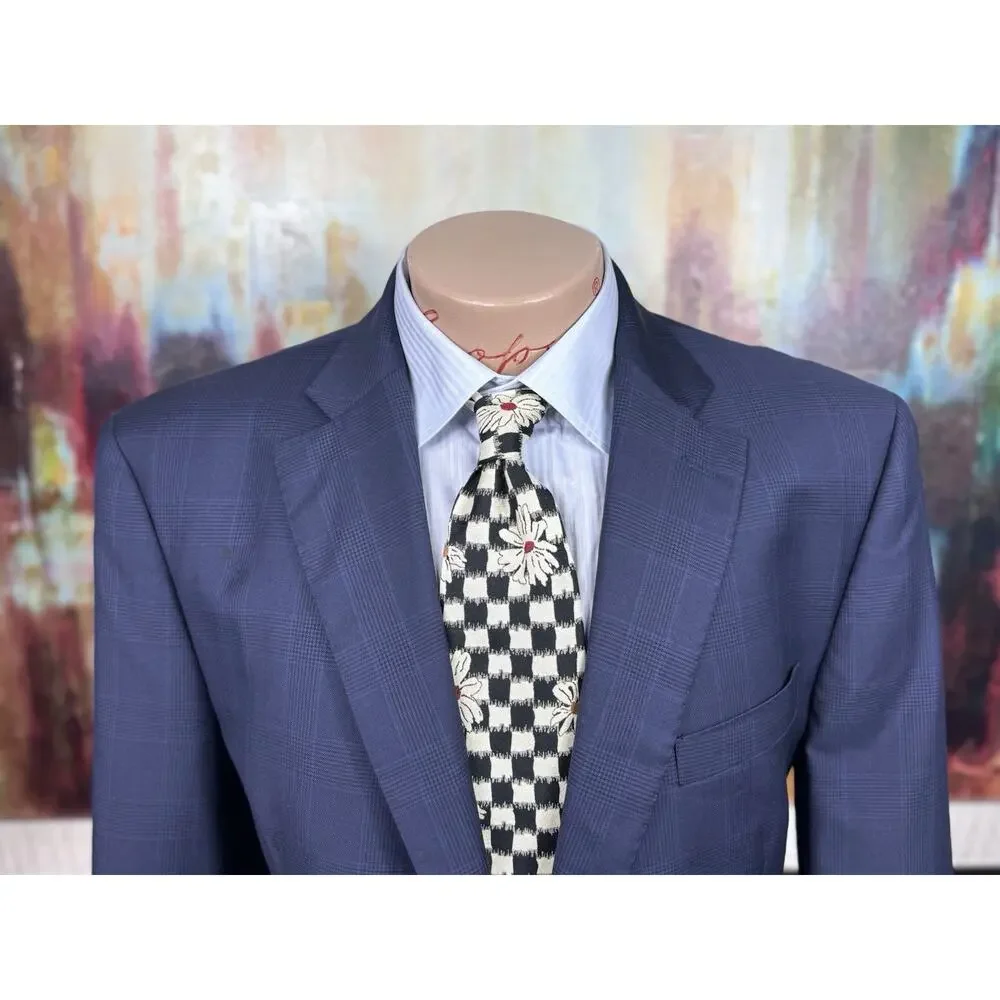 Karl Lagerfield Mens Navy Plaid 42L 2 Piece Suit Pants 36/32